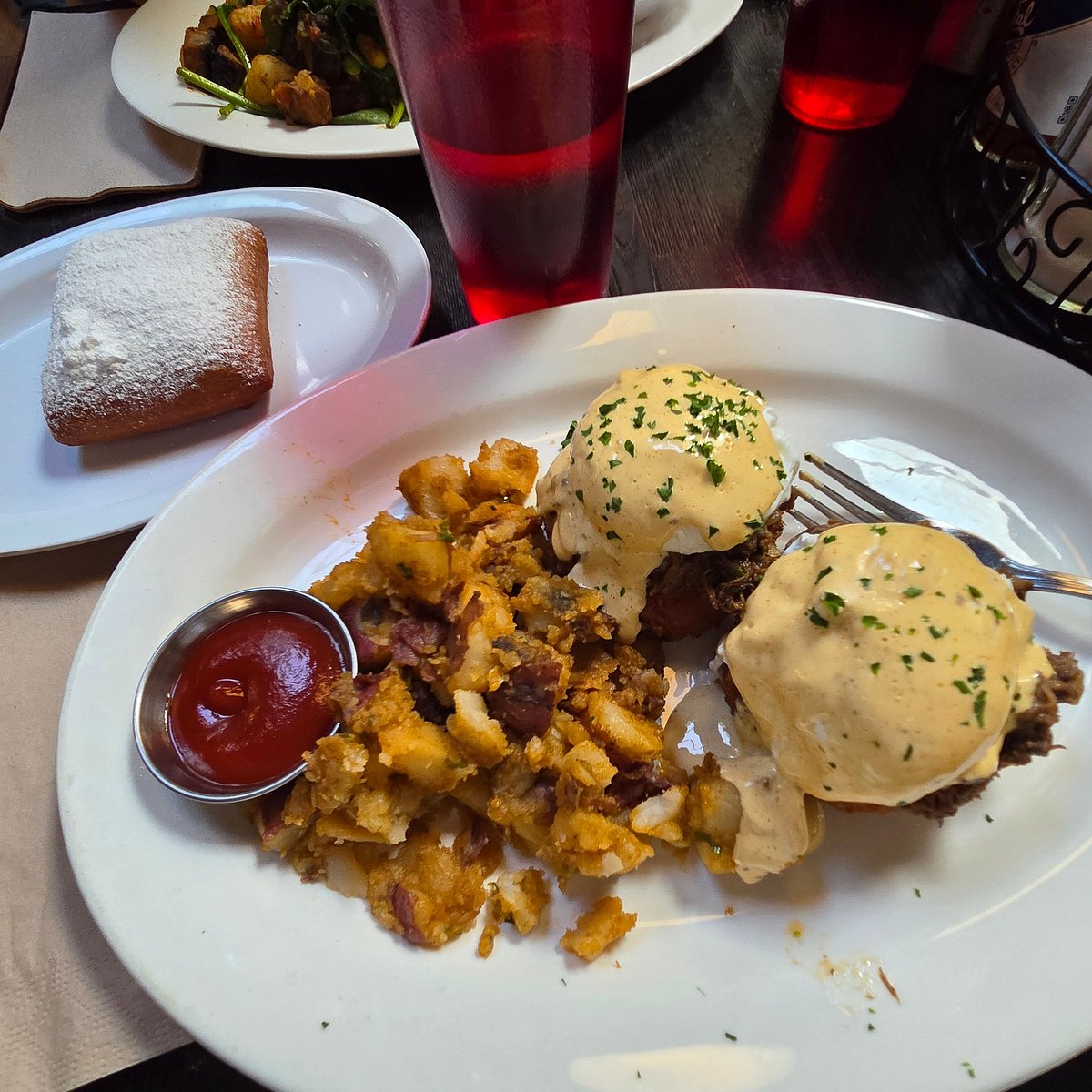 Brenda's French Soul Food signature dishes Mac and CheeseCrawfish BeignetFried Chicken Benedict